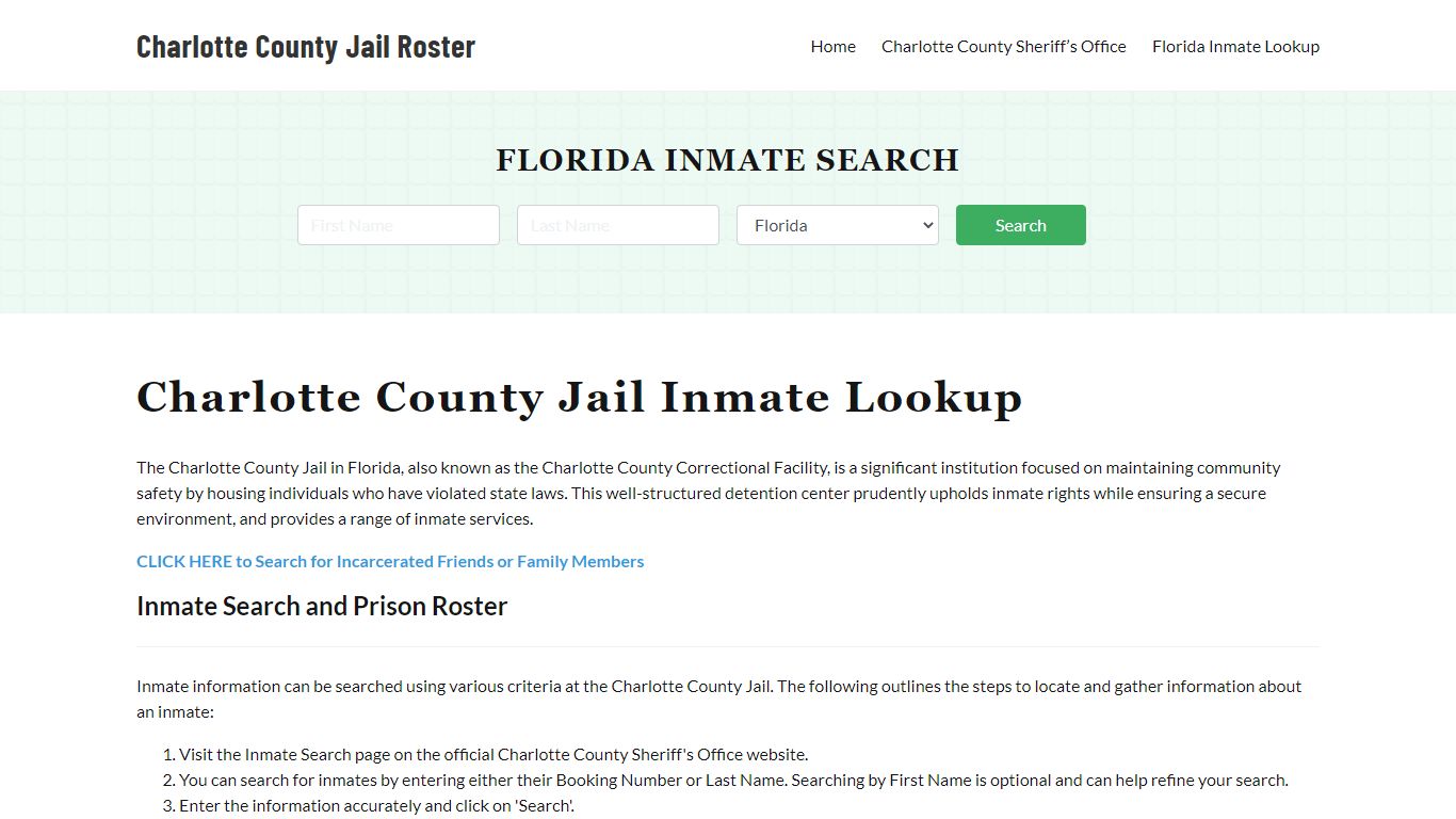 Charlotte County Jail Roster Lookup, FL, Inmate Search